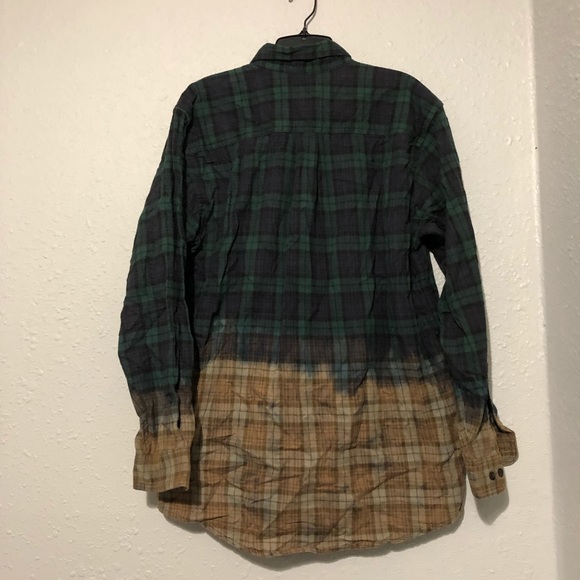 LL Bean Hand Bleached Dip Dyed Custom Plaid Button Down Shirt Size Medium - Picture 6 of 7